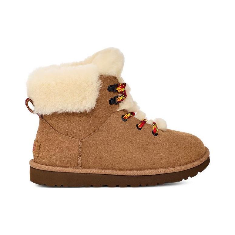 UGG Cow Suede Warm Non-Slip Casual Lace-Up Short Mid-Calf Snow Boots Women boots Chestnut 1130558-CHE