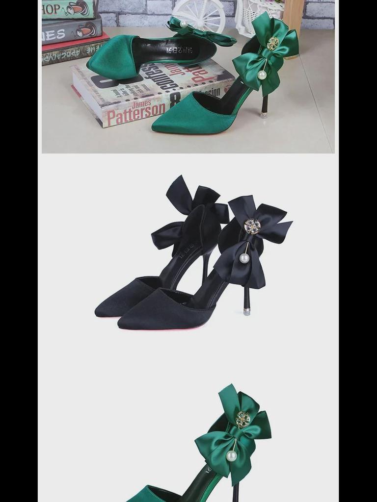 Rote High Heels für Damen im Sommer 2021 mit Schleife, Perle und Strassverzierungen für Partys und Hochzeiten