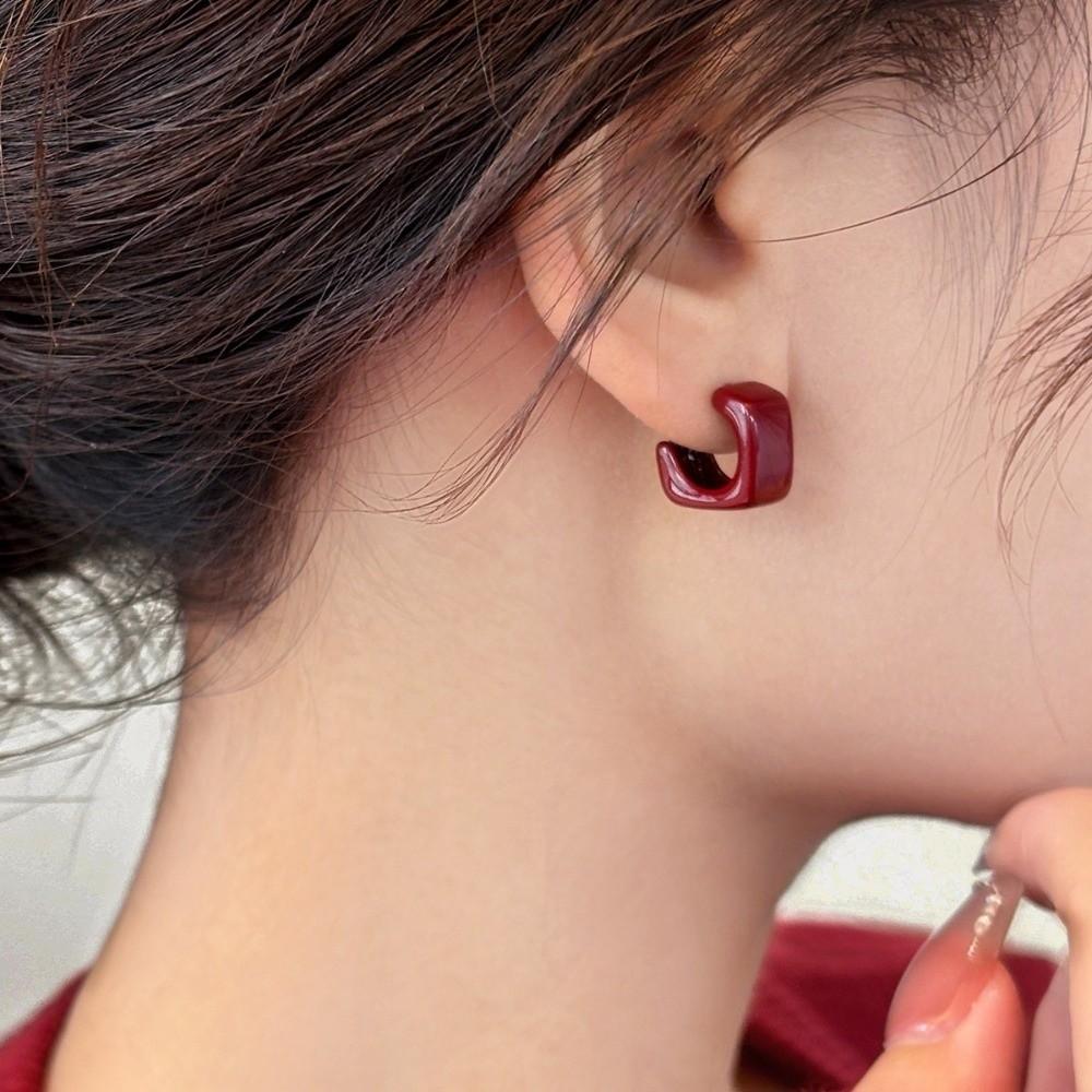 Zinc Zinc Alloy Dark Red Drip Glaze Stud Earrings Acrylic Hoop Earrings Perfect Gift C-Shaped Earrings Date