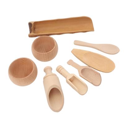 8-teiliges sensorisches Spiel Holzschüssel-Set, Montessori sensorisches Behälterwerkzeug Rollenspiel Geschirrset mit Schöpfschalen, Feinmotorik Lernspiel für Kinder, Alter