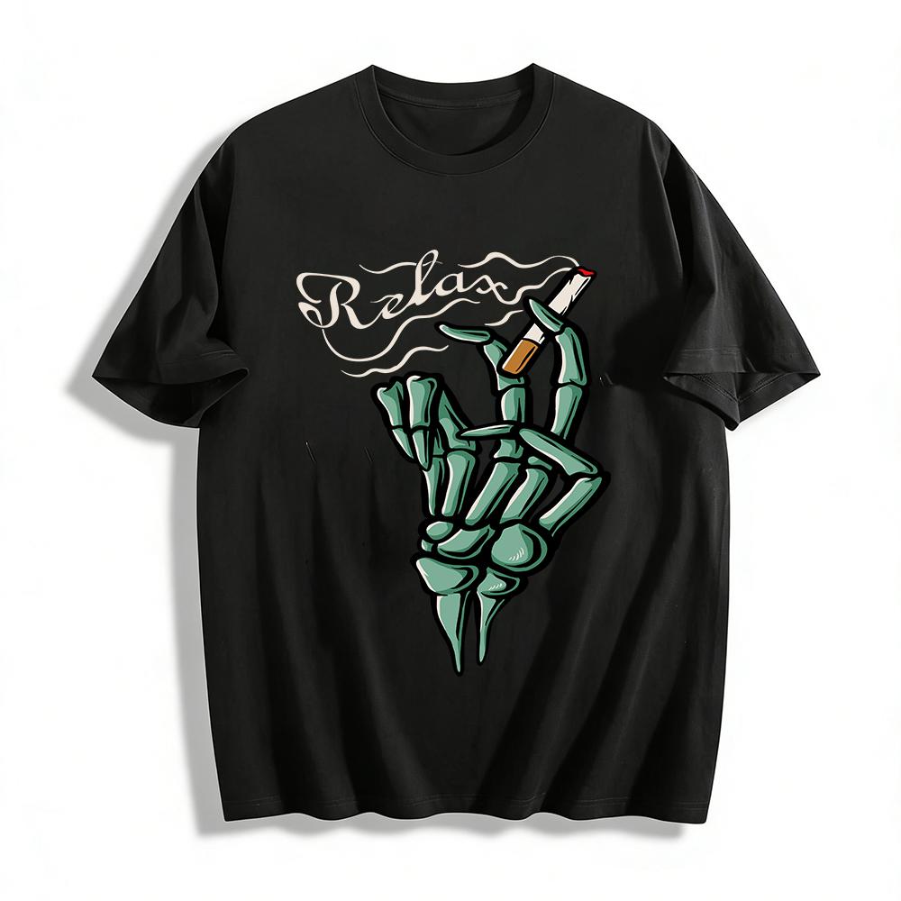 

Relax Skeleton Hand Print Casual Tee Gothic Style Streetwear Top Pure cotton T-shirt XXS