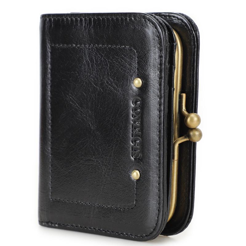 Black Angel RFID Anti-theft Women’s Genuine Leather Wallet with Metal Hinge and Coin Purse