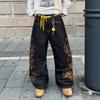 American Retro Personalized Design Embroidered Washed Loose Denim Men's Trend Brand Casual Straight-leg Pants