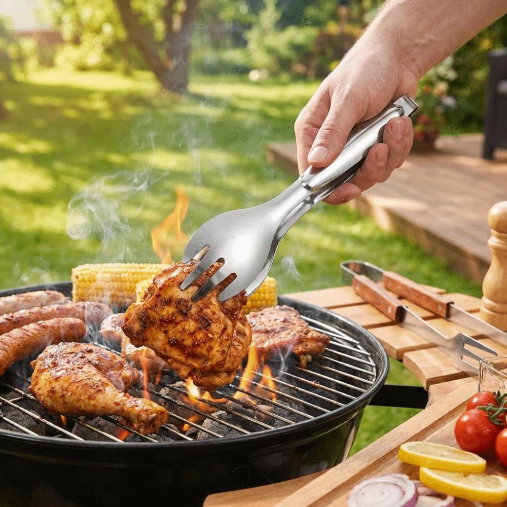 Non-Slip Stainless Steel Salad Tongs Multi-function Barbecue Tongs Food Tongs Camping