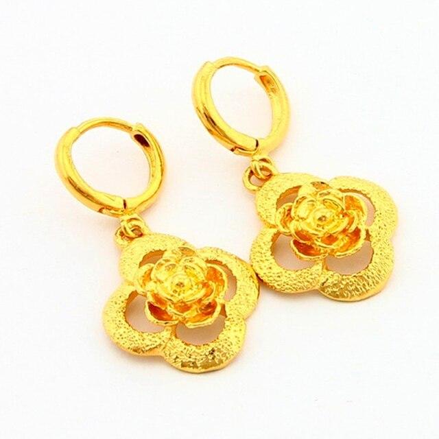 Earrings 24k Gold Color Plated Flower Drop Earrings Hook High Quality Diy Jewelry Findings Accessories