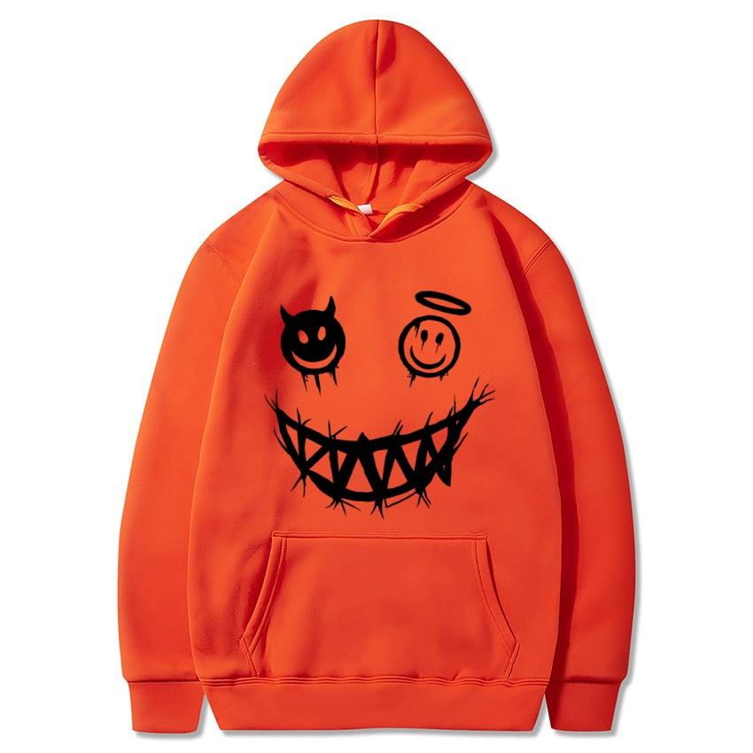 Autumn and Winter Devil Angel Smiling Face Hooded Sweatshirt, Hip-hop Street Classic Pullover, Fashionable Casual Warm Hoodie