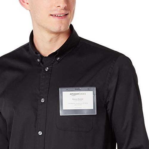 Amazon Basics Magnetic Name Badge Holders, Horizontal, 100-Pack, Clear