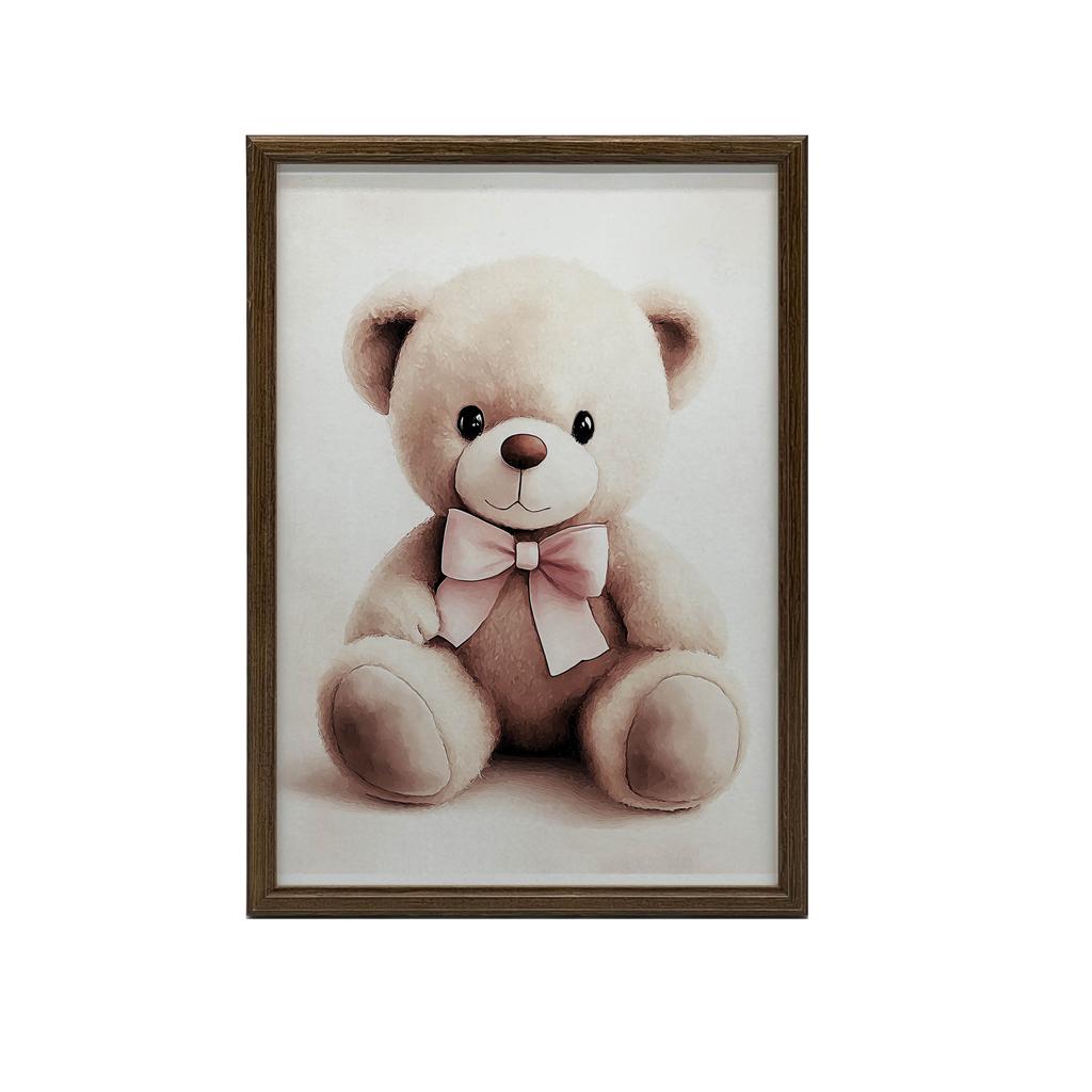 Poster Niedlicher Bär Mit Rosa Fliege Poster Niedlicher Bär Mit Rosa Fliege, 50X70 Cm, Holzrahmen Helle Eiche, Mattes Papier 230 G/m²