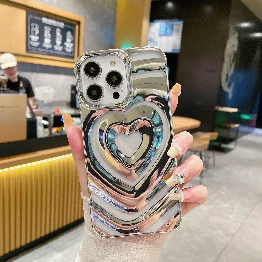 Love Heart Phone Case For iPhone 11 Case iPhone 14 Pro 13 12 Pro Max 13promax Shockproof Silicone Electroplate Bumper Cover Capa