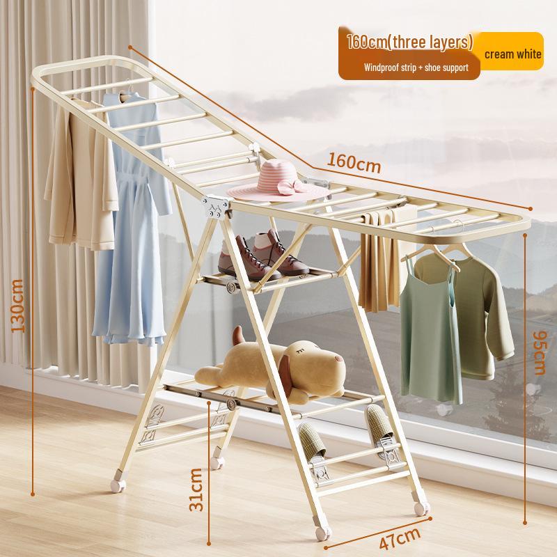 Foldable Wing-Shaped Clothes Drying Rack for Indoor/Outdoor Use