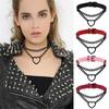 Mode Enkel Metallhjärta Hänge PU-läder Halsband Sexig Dam Halssele Choker Krage Smyckestillbehör Gåva Punk Goth