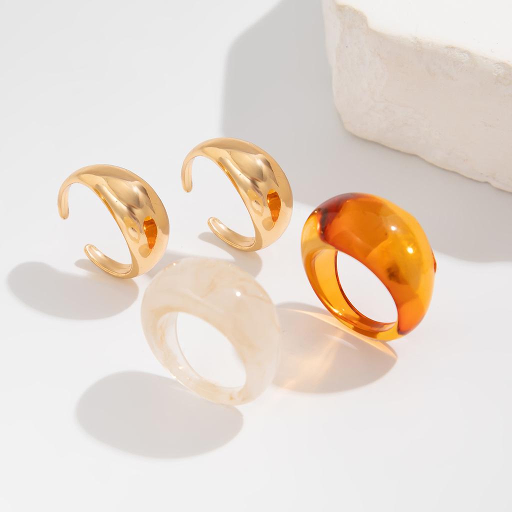Bohemia 4Pcs/Set Vintage Smooth Colorful Resin Acrylic Round Joint Rings Open Rings for Women New Design Jewelry Gift