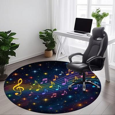 1 Stück Musiknoten Stuhl Teppich für Büro, Runde Polyester Matte, Innendekoration für Büro, Pflegeleichtes Gewebe, Waschbarer rutschfester Bereichsteppich