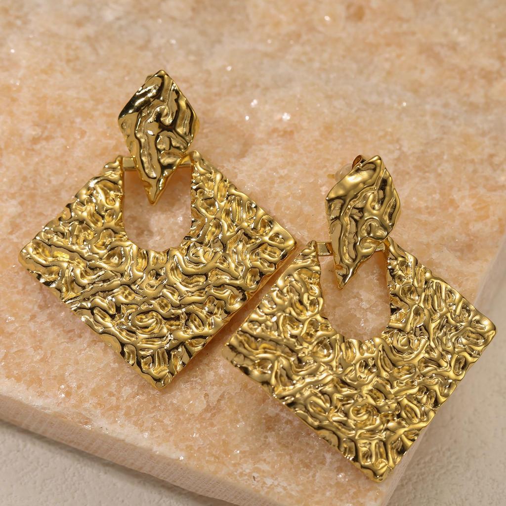 LNCHRAN 304 Stainless Steel Hammered Square Dangle Earrings for Women
