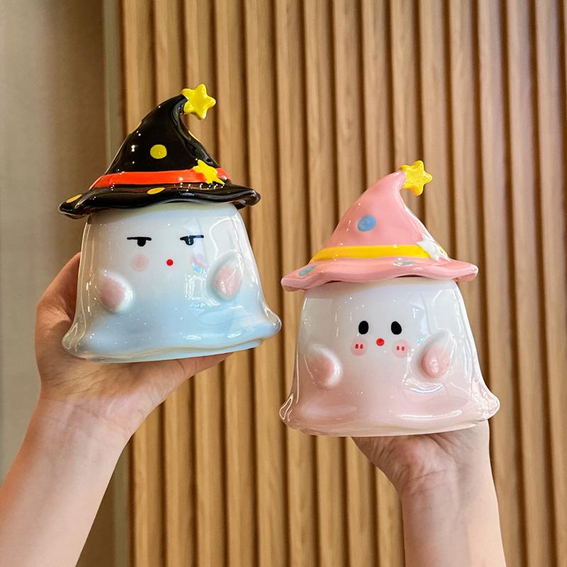 Niedliche und skurrile Geburtstagsgeschenk-Geistertasse mit Deckel Mädchen Souvenir Keramiktasse praktisches Geschenk