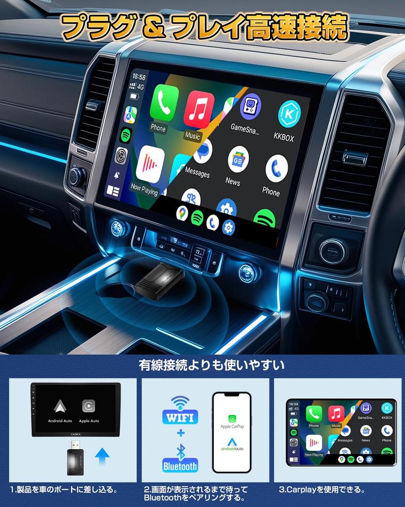 [Newest compact design wireless adapter] HEYINCAR+ Wireless CarPlay/Android Auto Adapter