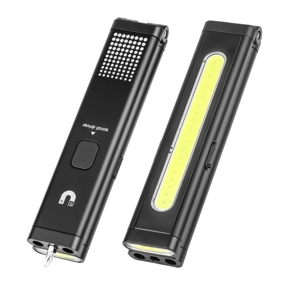 USB-Type-C Rechargeable Mini LED Flashlight Ruler Scale Design Hidden Screwdriver Magnetic Work Light 300LM Brightness 8 Modes