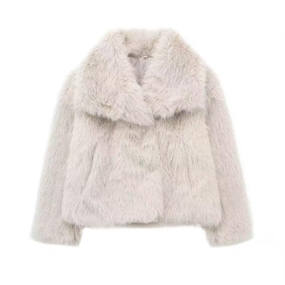 Faux Pelsfrakk for Kvinner Høst Vinter Plysjfrakker og Jakker Streetwear Yttertøy Langermet Varm Damefrakker