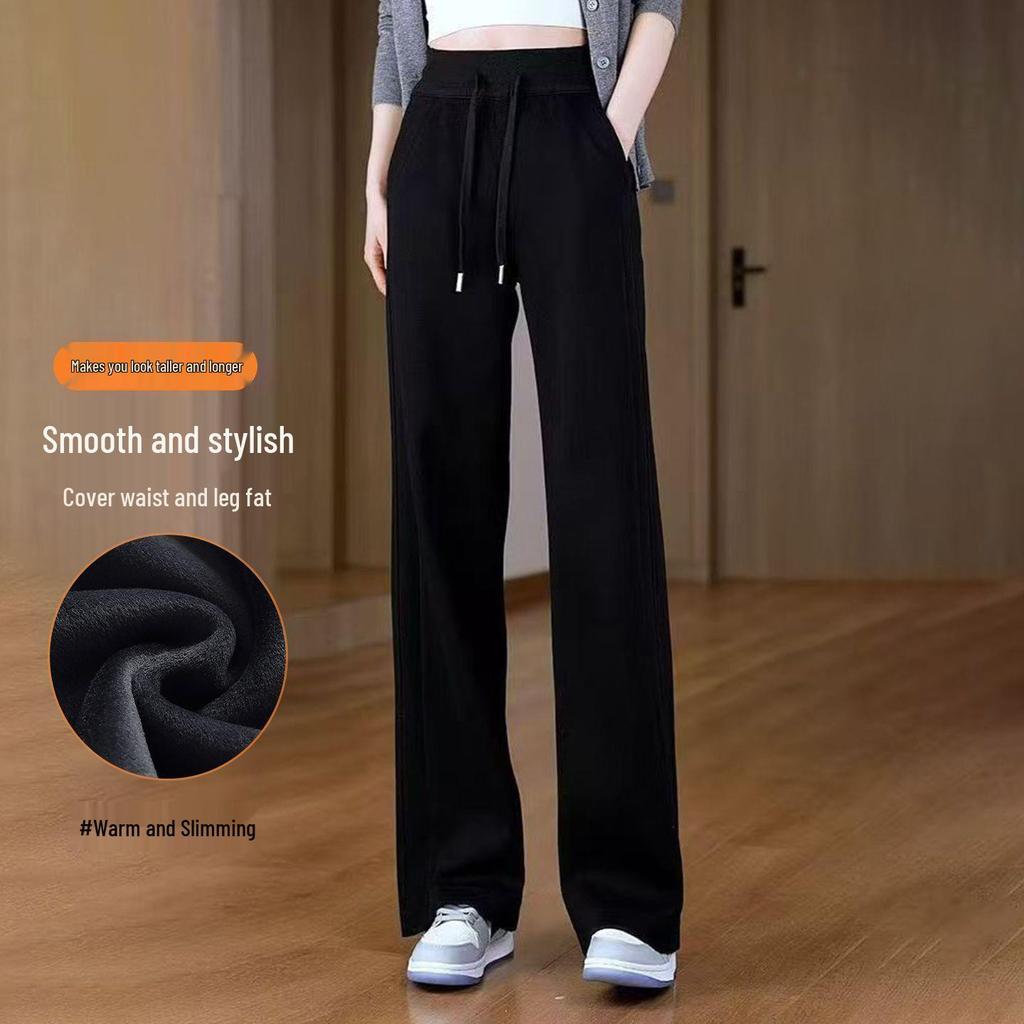 Winter Plus Velvet Wide-Leg High-Waisted Pants - Women's Loose, Slimming, Thickened and Drape Style.