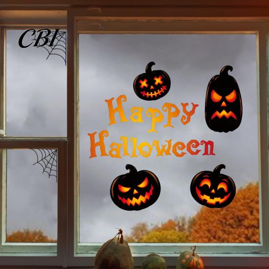 Halloween Window Clings Static Cling Decals, Spooky Pumpkin Bat Stickers, Self Reusable Party Wall Decals Adhesive Removable Glass Decor for Home Shop