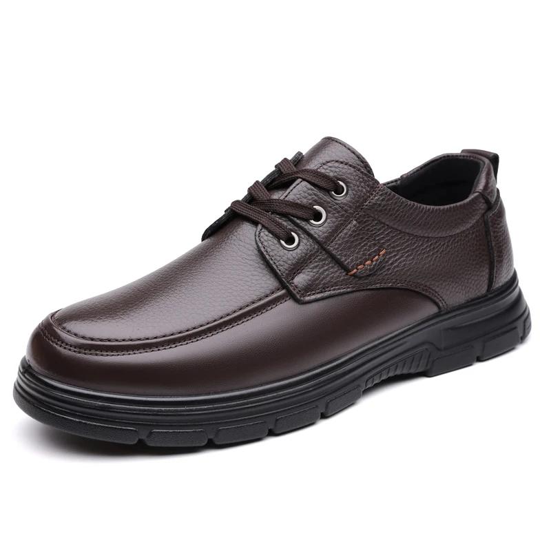 Handmade Genuine Leather Shoes Flat Mens Business Casual Shoes Cowhide Business Brand Male Footwear Soft Comfortable Black