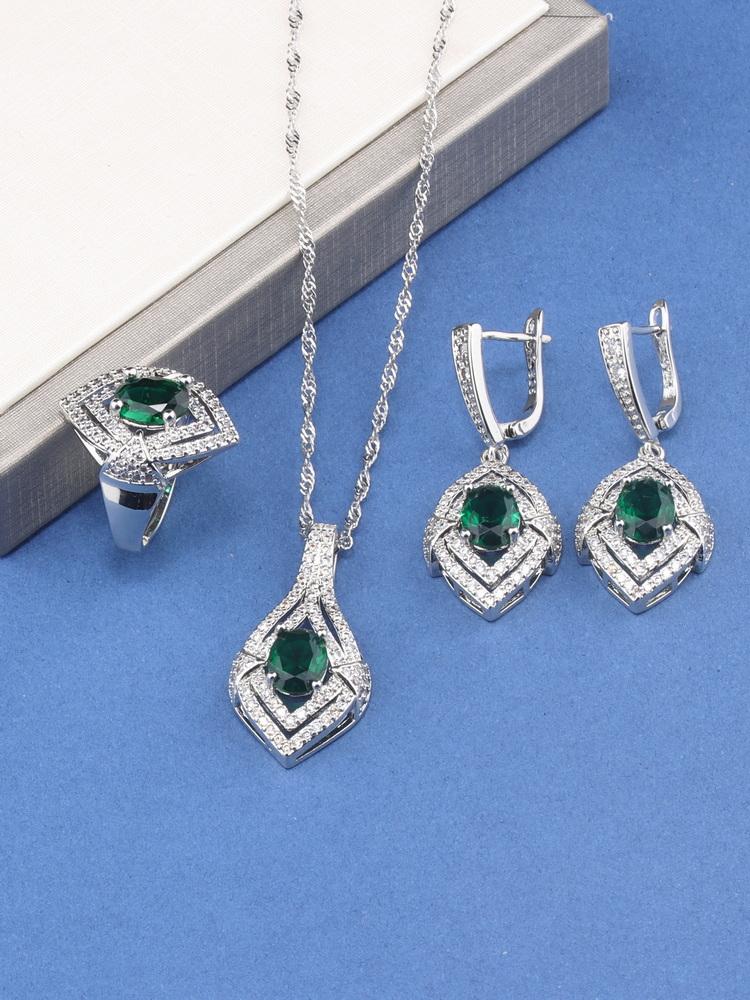 10-Colors Wedding Party Dresses   Luxury Women Jewelry Gift Set Zircon Necklace And Earrings Ring Bridal Costume