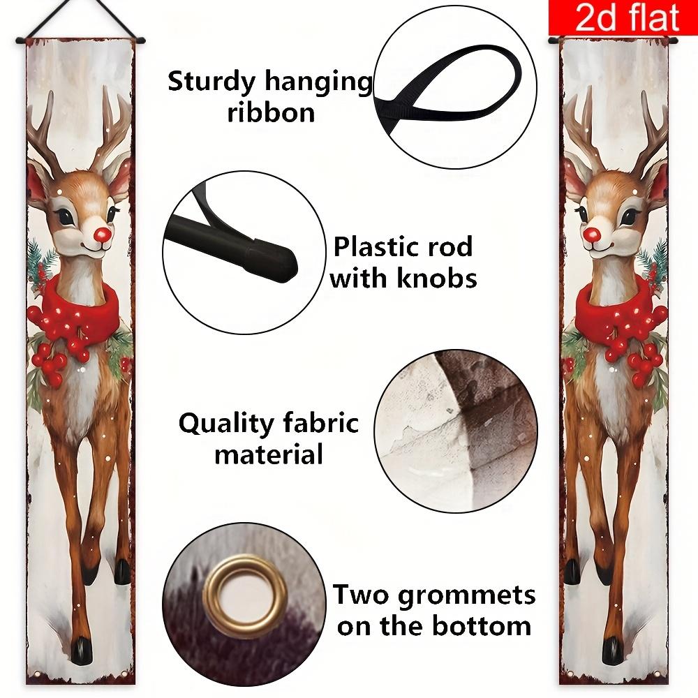 Merry Christmas Couplet Banner Sika Deer 1 Pair Polyester Indoor Outdoor Decor