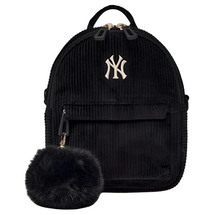 MLB New York Yankees Logo Plush Keychain Cotton Mini Backpack Women backpack Black 7ABKB005N-50BKS Basic Set (Bag)