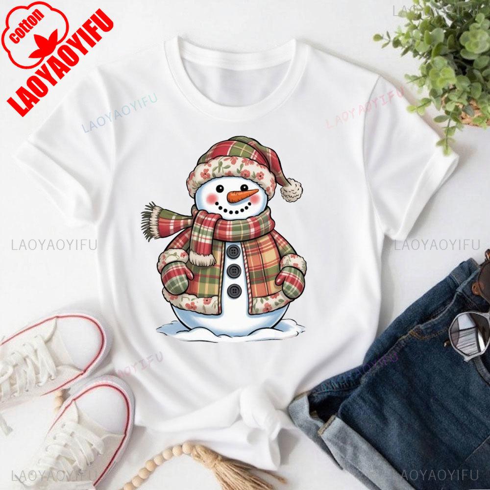 Patchwork Snowunisex Tops Retro Funny Christmas T Shirt Xmas Holiday Tees Oneck Shortsleeve High Quality Cotton Tops