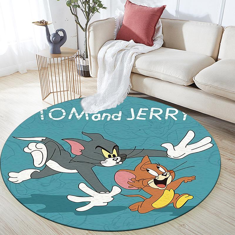 Tom and Jerry Round Area Rug,Carpet Rug for Living Room Bedroom Sofa Playroom Decor,Non-slip Floor Mat