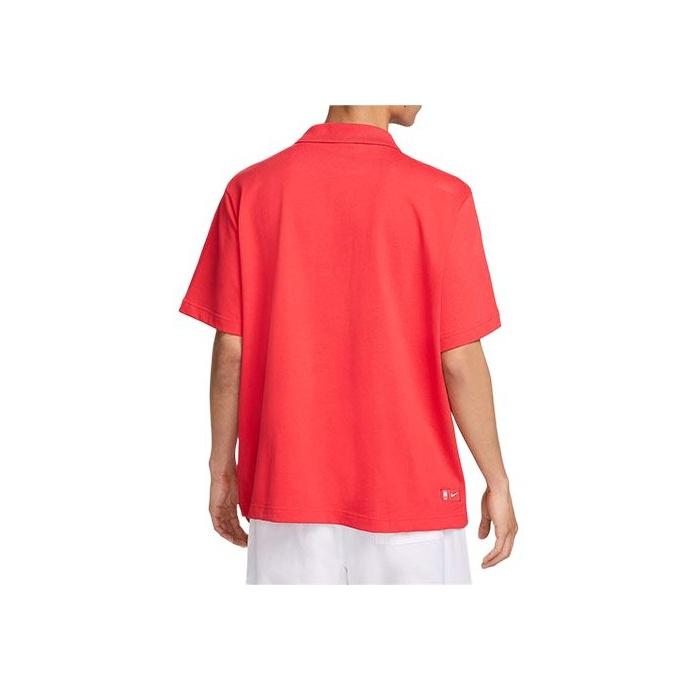 Nike Breathable Comfortable Loose Knit Polo Shirt Men tops Red White FJ7411-679