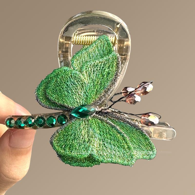 

Latest Temperament Retro Style Embroidery Butterfly Grip Clip Women S Back Of The Head Half Tied Hair Shark Clip Hair Accessories Other