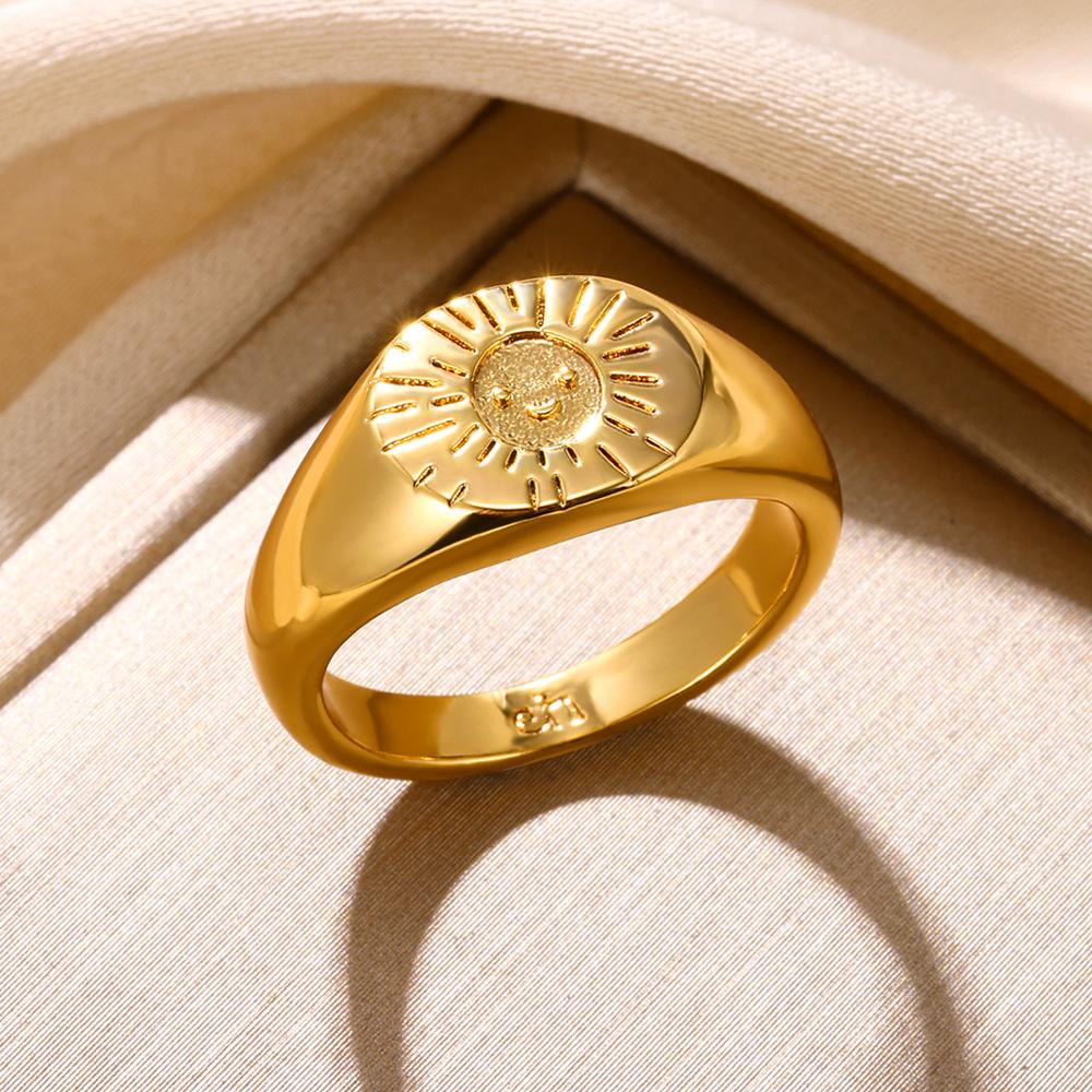 Stainless Steel Sun Smile Rings Gold Finger Rings For Women Classic Fashion Couple Jewelry Best Friend Gift Wholesalers