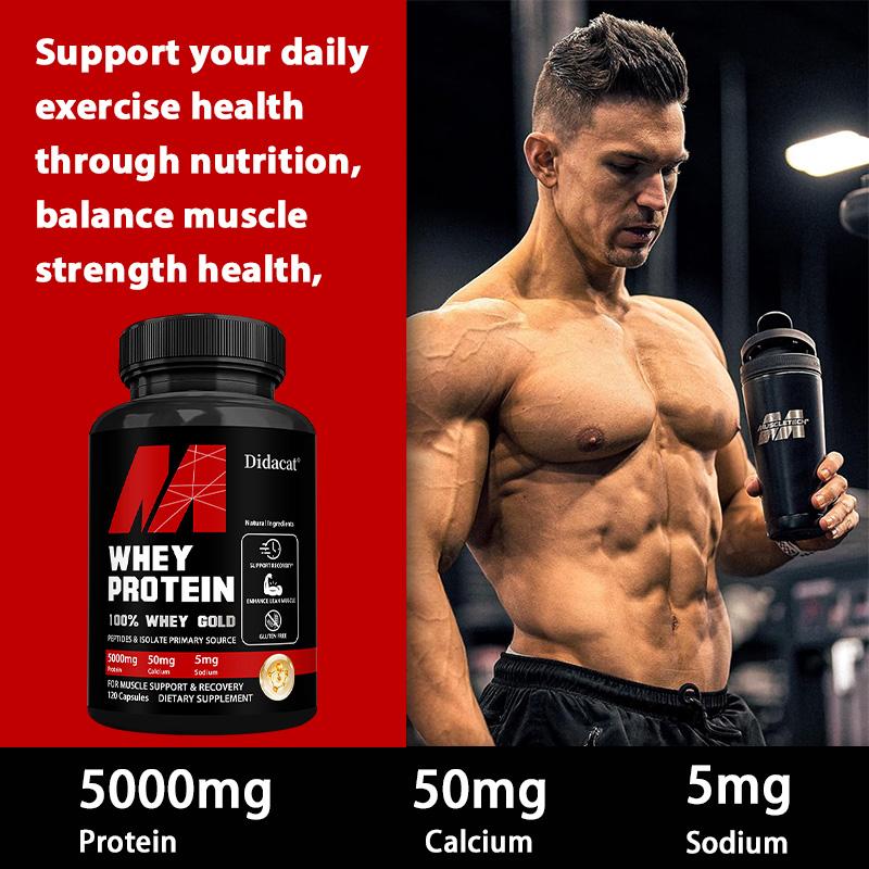 Proteína de soro de leite 5000 mg, sem glúten, 120 cápsulas
