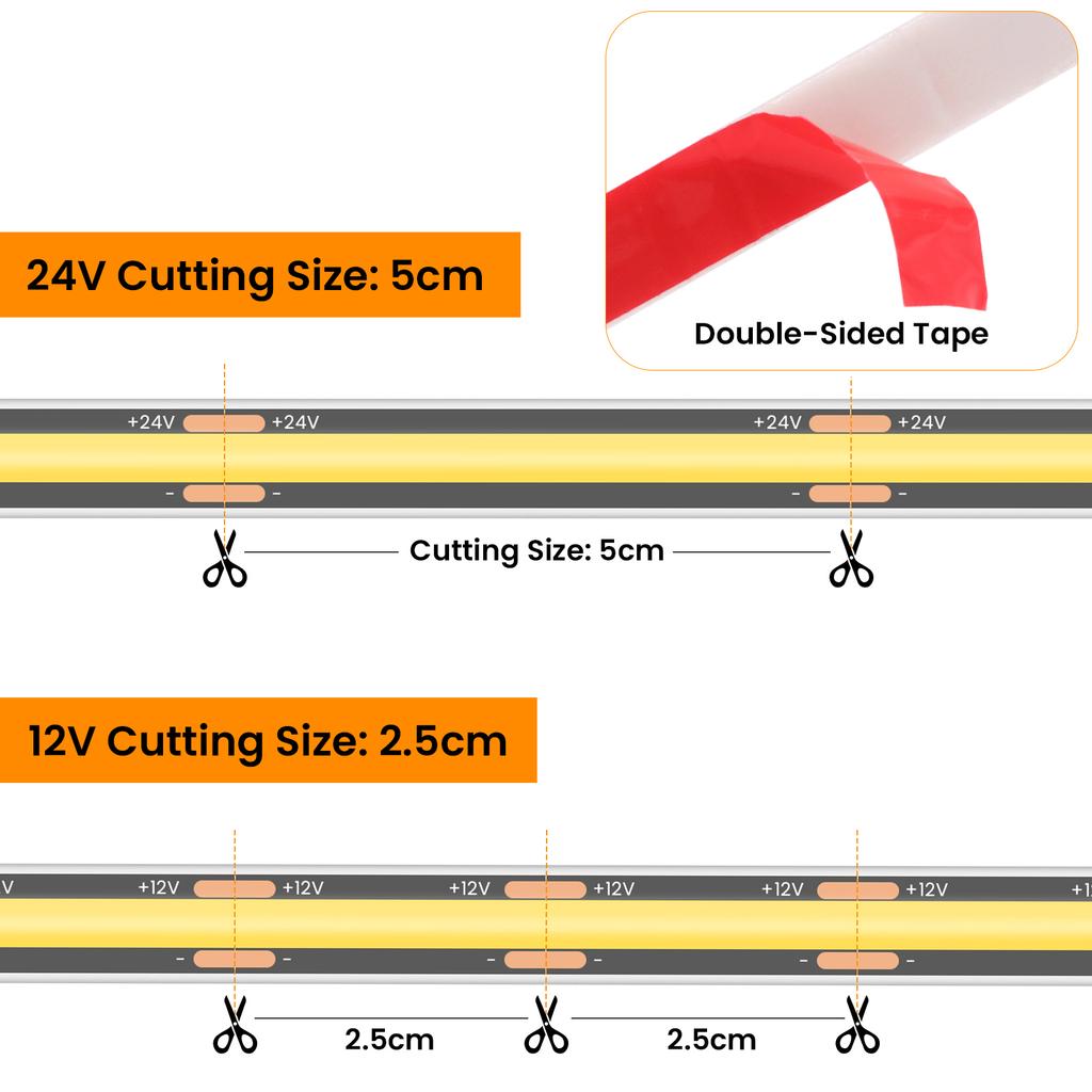 IP68 Waterproof COB Strip 3000K 4000K 6000K Flexible Ribbon Light DC 12V 24V For Outdoor Garden Swimming Pool Decor