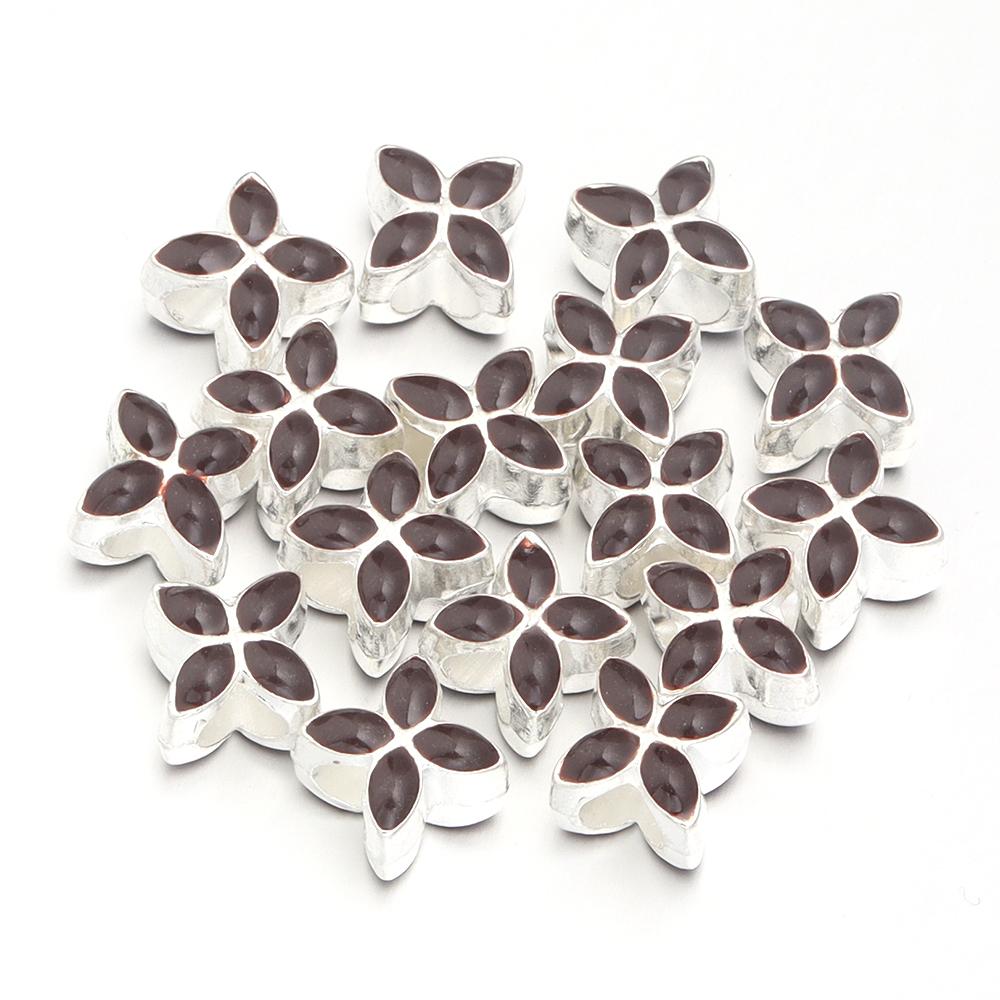 10Pcs/Lot 9.5×9.5mm Alloy Drop Oil Beads Colorful Four Petal Flower Large Hole Loose Beads For Diy Bracelet Necklace Jewelry