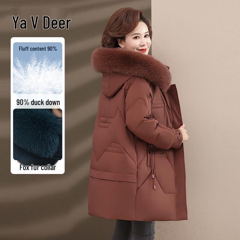 Yalu Women s Mid-Length Hooded Duck Down Jacket with Faux Fur Collar 3XL