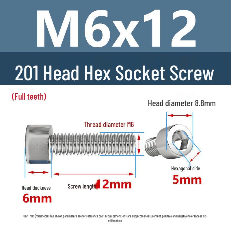 Yigu 201 Stainless Steel Cup Head Hexagon Screws and Bolts - M3, M4, M5, M6