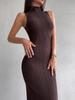 Sleeveless High Neck Slim Fit Long Dress In Light Brown, Available In Multiple Colors