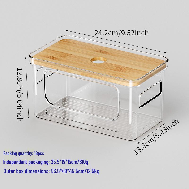 

Acrylic Double Handle Storage Box with Wood Lid for Household and Trash Bags