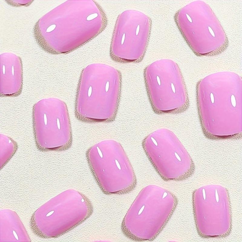 24Pcs Glossy Pinkish Press On Nails Short Square Fake Nails Minimalist Style False Nails Solid Color Full Cover Fake Nails For Women Girls Daily Wear