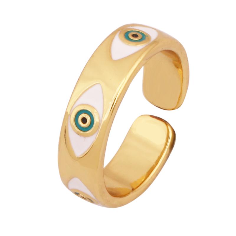 New Colorful Enamel Coated Zircon Finger Ring,Unique Eye Brass 18K Gold Plated Open Adjustable Rings Jewelry Findings Supply P34