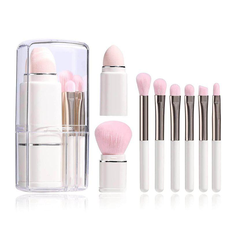 Authentic Cangzhou Eight-In-One Mini Portable Makeup Brush Set, Retractable Powder Brush, Eye Shadow Brush, Travel-Specific Multi-Function Artificial Fiber 8-in-1 Mini Makeup Brush [White]