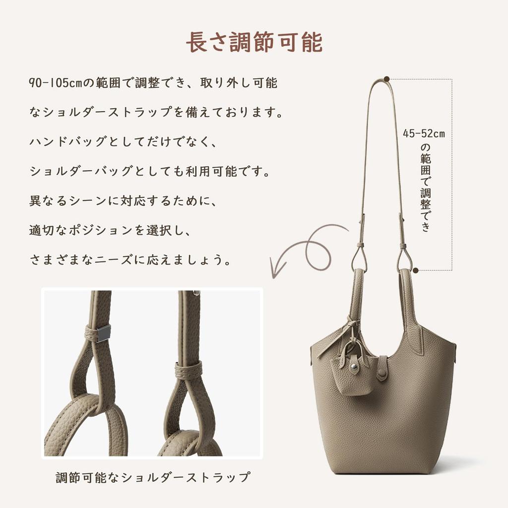 MFFOR Genuine Leather Handbag with Inner Bag and Mini Adjustable Large and Stylish Women's 2-Way Pouch, Length, Capacity, Casual, Commuting, Simple,