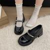 Black French retro rough high heel light mouth single shoes women's 2025 new summer with skirt bow Mary Jane shoes