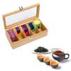 Bamboo Wood Tea and Coffee Storage Box with Transparent Glass Multi-Compartment