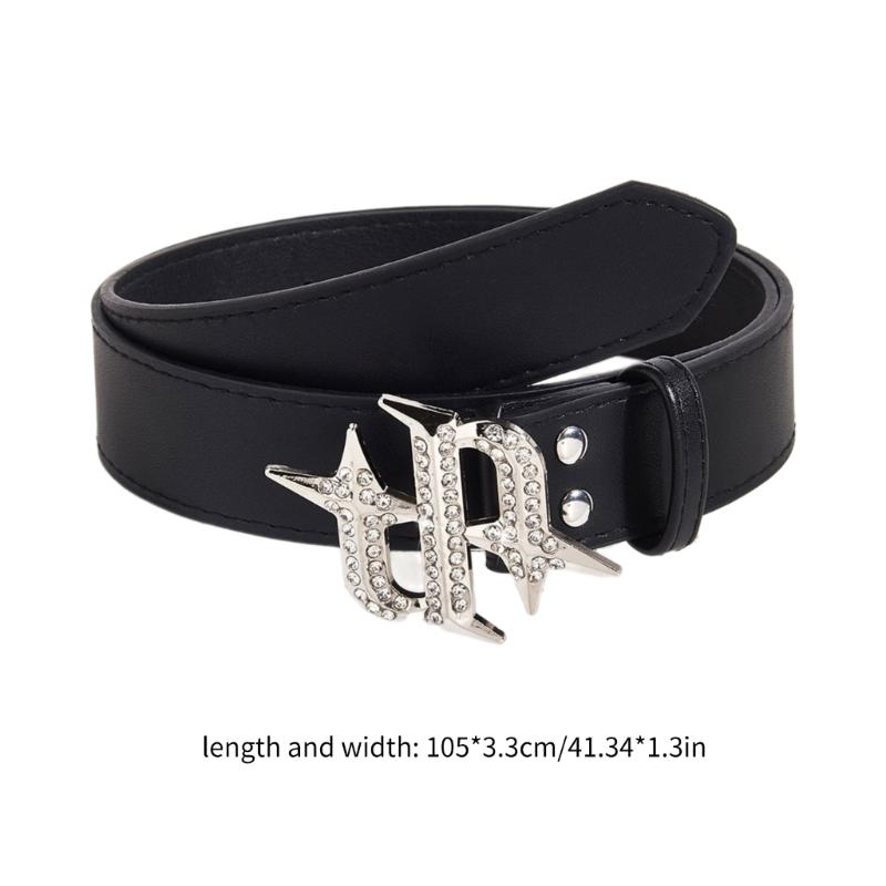 Punk PU Waist Belt for Jean Rock and Roll Hip Hop Studded Belt Waistband Glinting Buckle with Encrusted Rhinestones