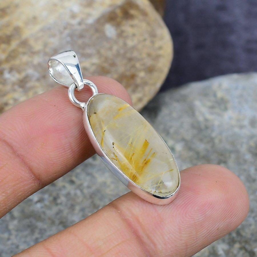 

Золотой рутиловый драгоценный камень ручной работы из стерлингового серебра 925 пробы для нее