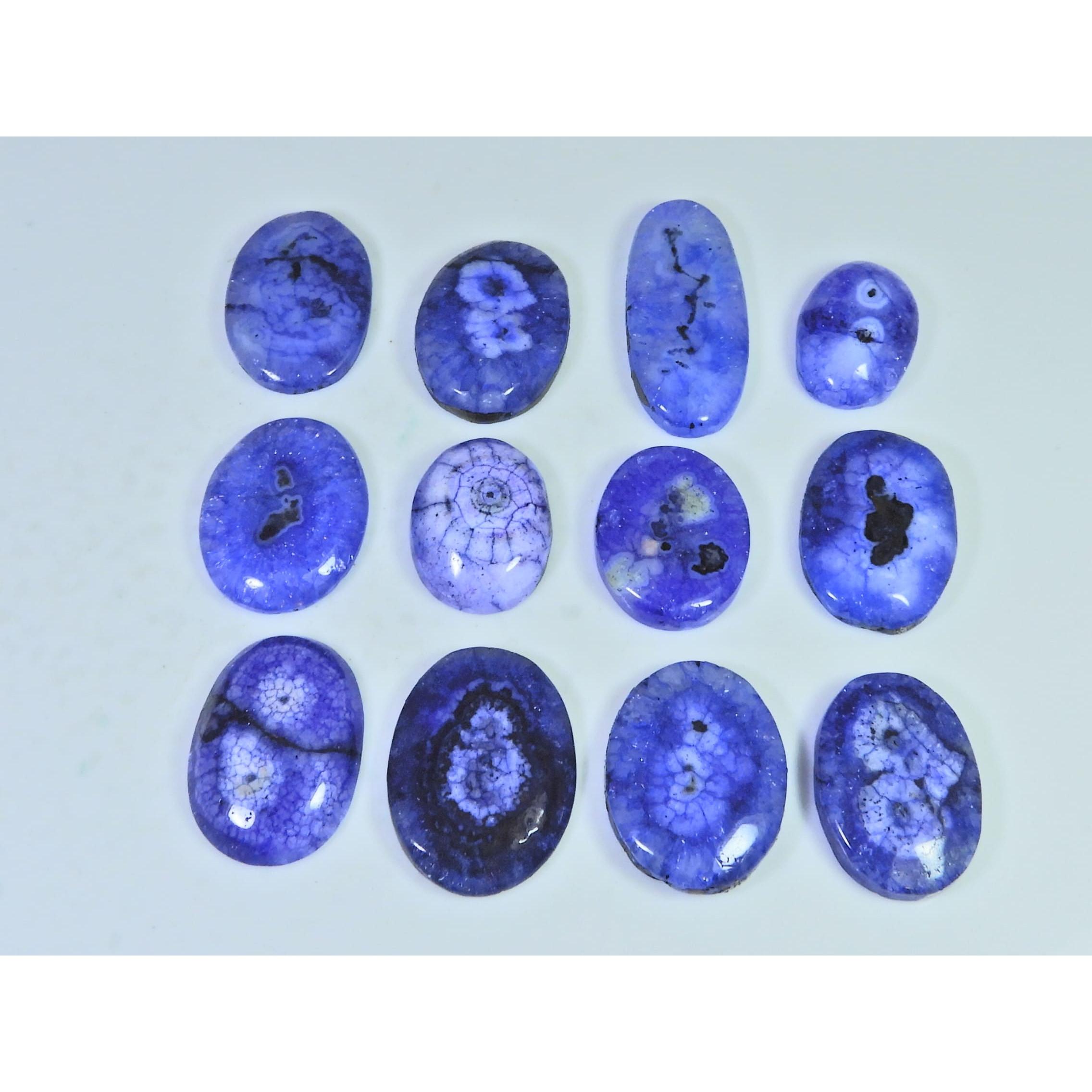 

254Cts.Color Enhanced Blue Solar Cab Agate Oval Loose Gemstone 12Pcs Lot C-2126