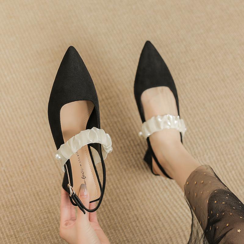Baotou Sandals Women's Summer Word with Thick Heels Single Shoes Fashion Temperament Pointed High Heels